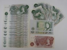 Seven groups of consecutive J.B.Page UK £1 notes, comprising two groups of four, two trios and three