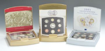 Three Royal Mint Executive proof coin sets, 2001, 2002 and 2003, with certificates