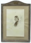 George V hallmarked silver photograph frame to suit 8 x 6 inch photo, with engine turned decoration,