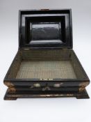 Jenners and Bettridge or similar mother of pearl inlaid workbox raised on four stepped feet, W37 x