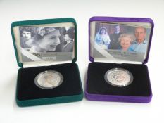 Two silver proof Piedfort Royal commemorative crowns, 2006 Queen Elizabeth 80th Birthday and 2007