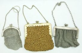 Three silver mesh purses, two marked 925 and with import marks, and a hallmarked silver gilt