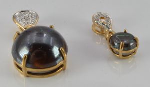 Two 9ct gold pendants set with boulder opal and diamonds, 4.8g