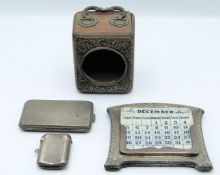 Hallmarked silver engine turned cigarette case and Edward VII hallmarked silver vesta case,