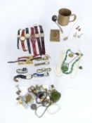 A collection of jewellery including silver necklace, silver earrings, silver spoon, silver