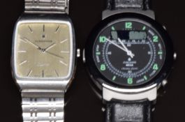 Two Junghans gentleman's wristwatches Mega Chrono-Alarm ref. 29 4552 611 with alarm, dual timer,