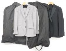Four gentleman's suits comprising a Jaeger wool and mohair dinner suit size 42S/34S, Skopes lounge