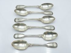 Victorian set of six hallmarked silver fiddle and thread pattern teaspoons, London 1872 maker