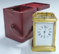Mappin & Webb Ltd Paris brass carriage clock, the Roman enamelled dial with Breguet style hands, the