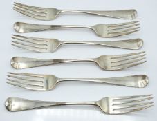 Georgian set of six hallmarked silver Old English pattern dinner forks, London 1798 maker George