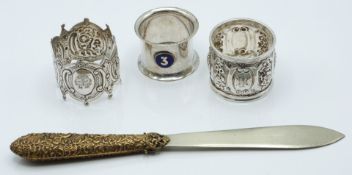 Two Victorian hallmarked silver napkin rings, both London 1897 maker Josiah Williams & Co, weight
