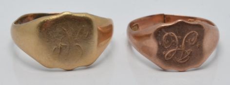 Two 9ct gold signet rings, 8.1g