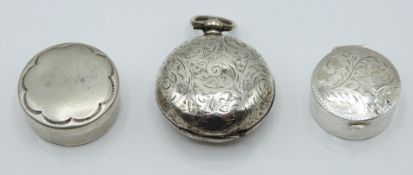 Victorian hallmarked silver sovereign holder together with two white metal trinket boxes, one marked