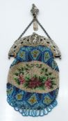 Dutch 19thC white metal and beaded purse, with Dutch silver marks,1827, width 10.5cm, weight 122g