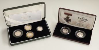 Two Royal Mint UK silver proof Piedfort coin sets comprising 2005 and a 2006 Victoria Cross 50p
