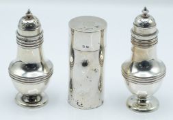 Edward VII pair of  hallmarked silver peppers, London 1901 maker Horace Woodward & Co Ltd, height