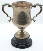 George V hallmarked silver twin handled trophy cup, Sheffield 1896 maker's Fordham & Falkner, on