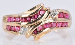 A 9ct gold ring set with rubies and diamonds, 3.1g, size O