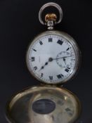 Pinnacle hallmarked silver keyless winding half hunter pocket watch with subsidiary seconds dial,