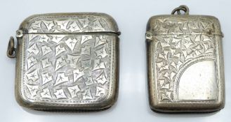 Two hallmarked silver vesta cases comprising Birmingham 1905 and Chester 1909, weight 64g