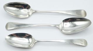 Hester Bateman bottom hallmarked silver table spoon, London 1780, length 20.5cm, together with two