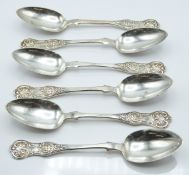 Victorian Scottish set of six King's pattern hallmarked silver dessert spoons, Glasgow 1857 maker