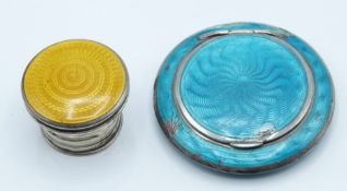 Austrian silver and turquoise guilloché enamel compact, diameter 5cm, together with a hallmarked