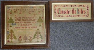 Two 19thC embroidery samplers, one by Mary Hawes, 1859