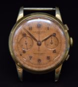Chronographe Suisse gentleman's chronograph wristwatch with gold hands and Arabic numerals, bronze