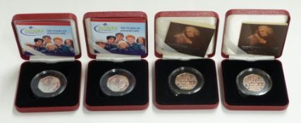 Four Royal Mint silver proof 50p coins comprising two 2005 Samuel Johnson and two 2007 Scouts