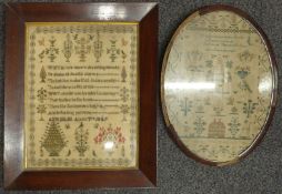 Two early Victorian embroidery samplers by Ann Giles, aged 11, 1847 and Harriet Goldthorpe 1833,