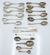 Quantity of mainly Georgian hallmarked silver spoons and other cutlery including a bottom hallmarked