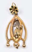 Victorian yellow metal pendant set with seed pearls, in Leonard Hall and Sons box