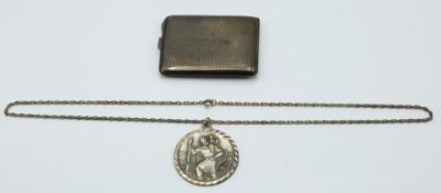 Hallmarked silver St. Christopher medallion on chain together with a small hallmarked silver match