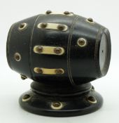 A turned wood / treen string or wood holder in the form of a barrel, height 9cm