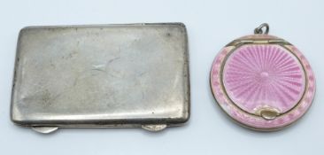Art Deco hallmarked silver and pink guilloché enamel compact, Birmingham 1931 maker Albert Carter,