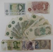 A collection of UK and overseas coinage and banknotes, includes a consecutive pair of Page £1 notes