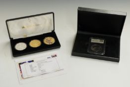 D-Day 70th Anniversary coin collection comprising two gold plated and one silver plated £5 coin,