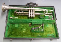 Elkhart US 'The Buescher' nickel plated brass trumpet, serial no 262069, in original fitted case,