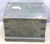 19thC metal bound fabric lined wooden chest, W66 x D56 x H48cm