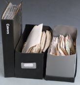 An album of first day covers and early Commonwealth postcards, a box of covers, early collector's