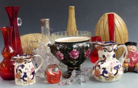 Three matching studio pottery vases with impressed decoration and indistinct mark to the bases