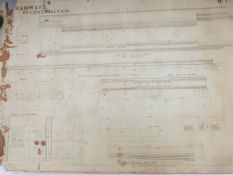 Coloured architect's drawing of a railway bridge with details of girders, 64 x 99cm, together with