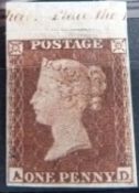 Great Britain 1852 1d red imprimatur Die 1 Alph 2 with small crown, AD plate 135 with top margin