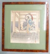 A set of five 19th/20thC Japanese woodblock/ prints including Samurai warriors, each 26 x 23cn