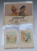 Two WW1 'Two Types' cartoons by Jon, a selection of 'Henry' postcards by J Wix & Sons Ltd and five