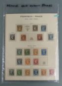 A collection of used stamps from France 1849-1920s on old album pages including Ceres, Napoleon III,