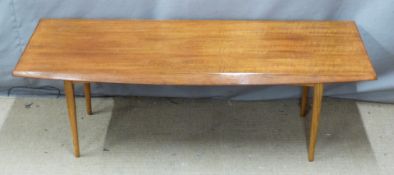 Gordon Russell of Broadway retro / Arts and Crafts teak coffee table, with ash legs and badge to