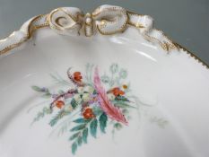 Royal Worcester late 19thC ribbon handled shallow dish or tray, hand decorated with bouquets of