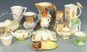 Art Deco pottery including Burleigh / Burgess & Leigh, Wadeheath / Wade etc, tallest 26cm